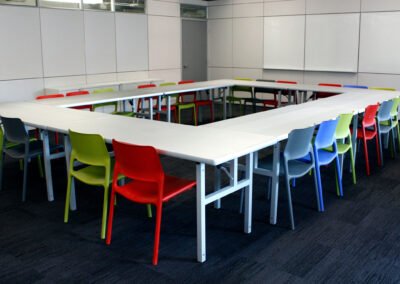 30" x 72" H Leg Alulite Tables in a Hollow Square meeting setup