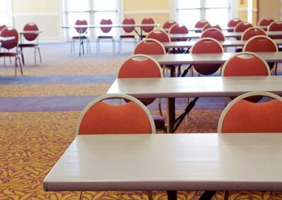 30" x 96" Wishbone Leg Alulite Tables in a classroom setup