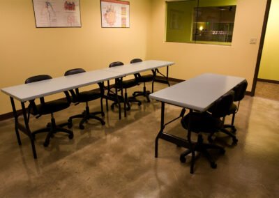 24" x 60" Wishbone Leg Alulite Tables in a classroom setup